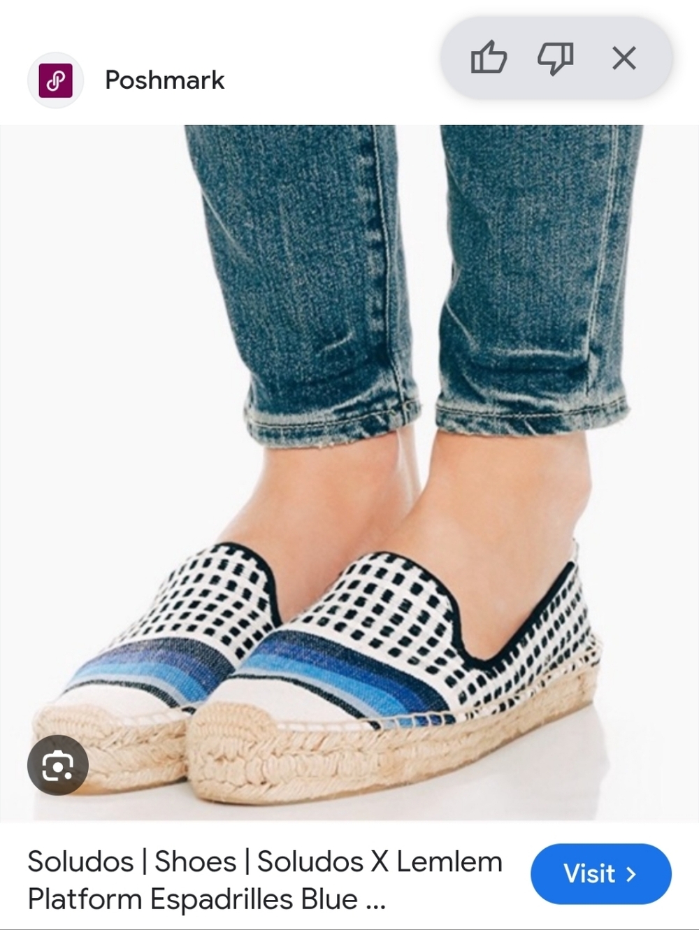Soludos Blue and White Patterned Platform Espadrilles